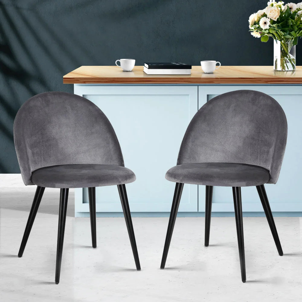 Dining Chairs (Set of 2) Velvet Modern Dark Grey - Living
