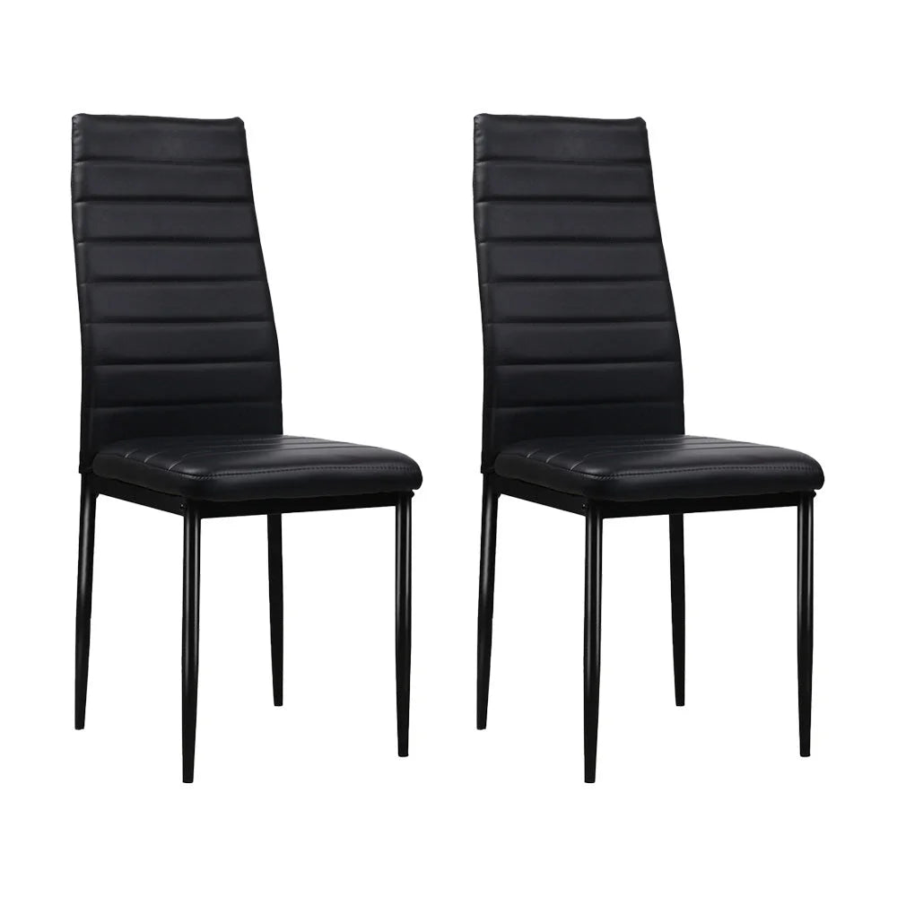 Black leather 4 dining chairs set with pvc