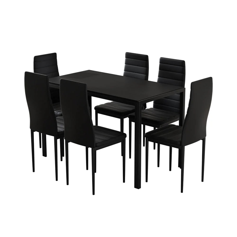 Black wooden dining table with lower support frame and fitted legs