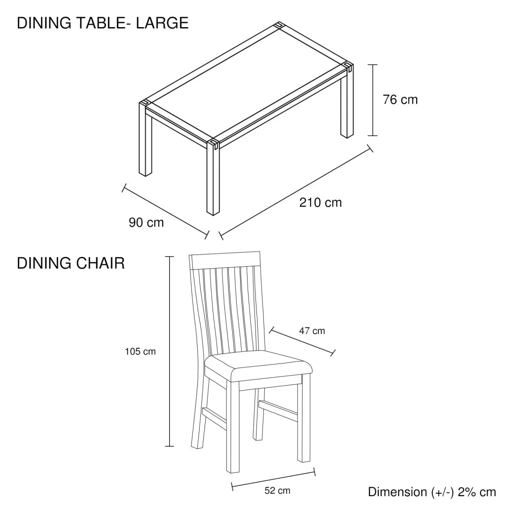 Dining Suite 9pc 210cm Large Table with 8 Chairs Solid