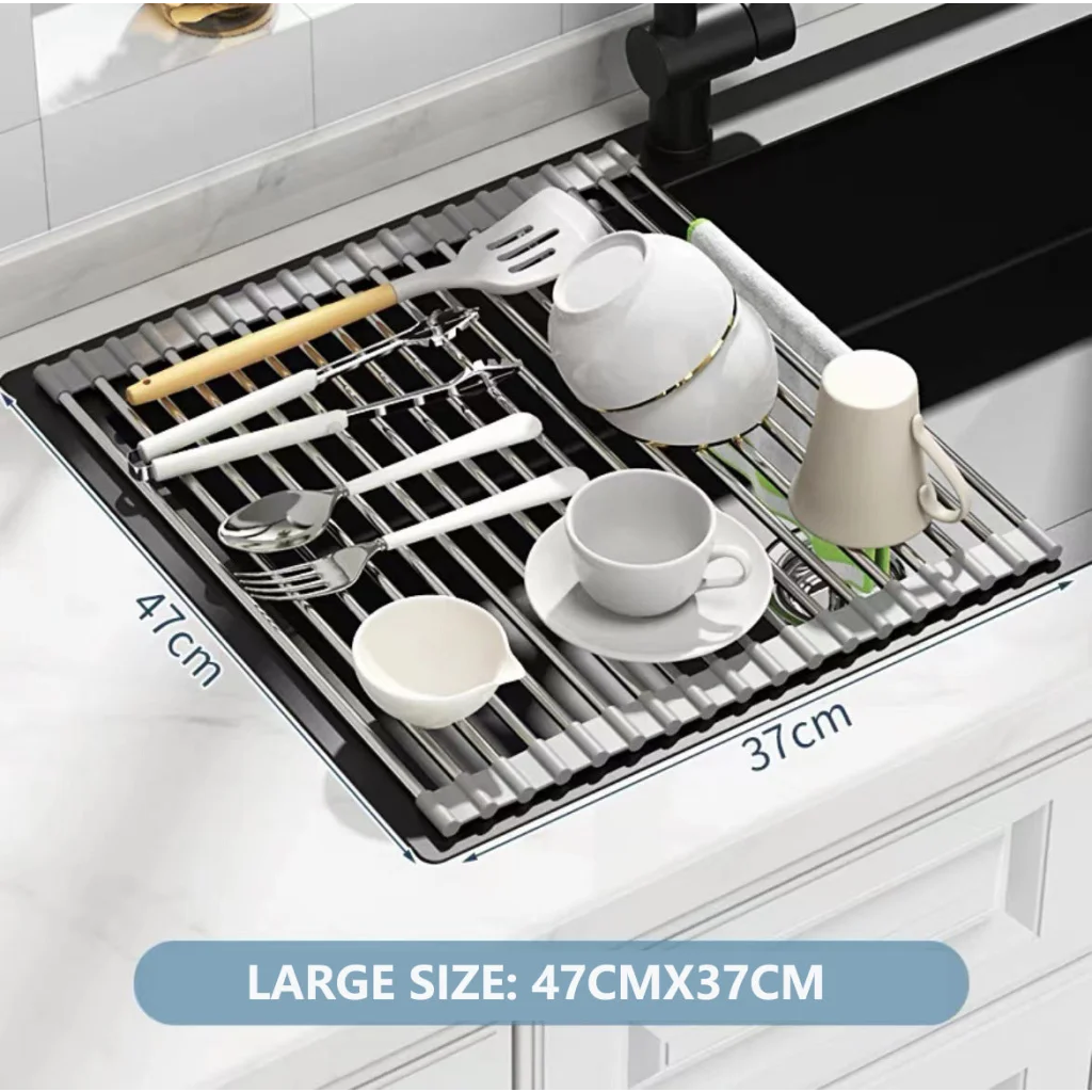 Dish Drying Rack Kitchen Roll-Up Foldable Over Sink