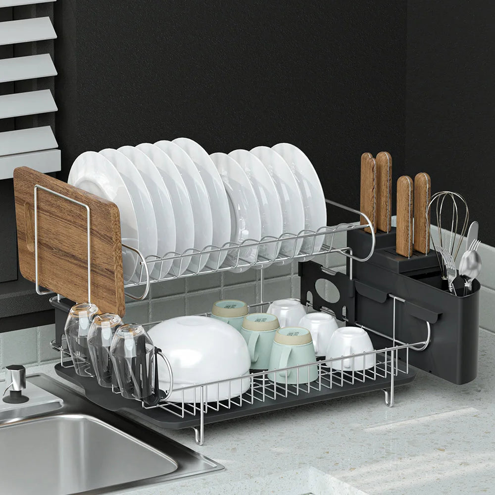 Dish rack drying with open shelves and sturdy supports