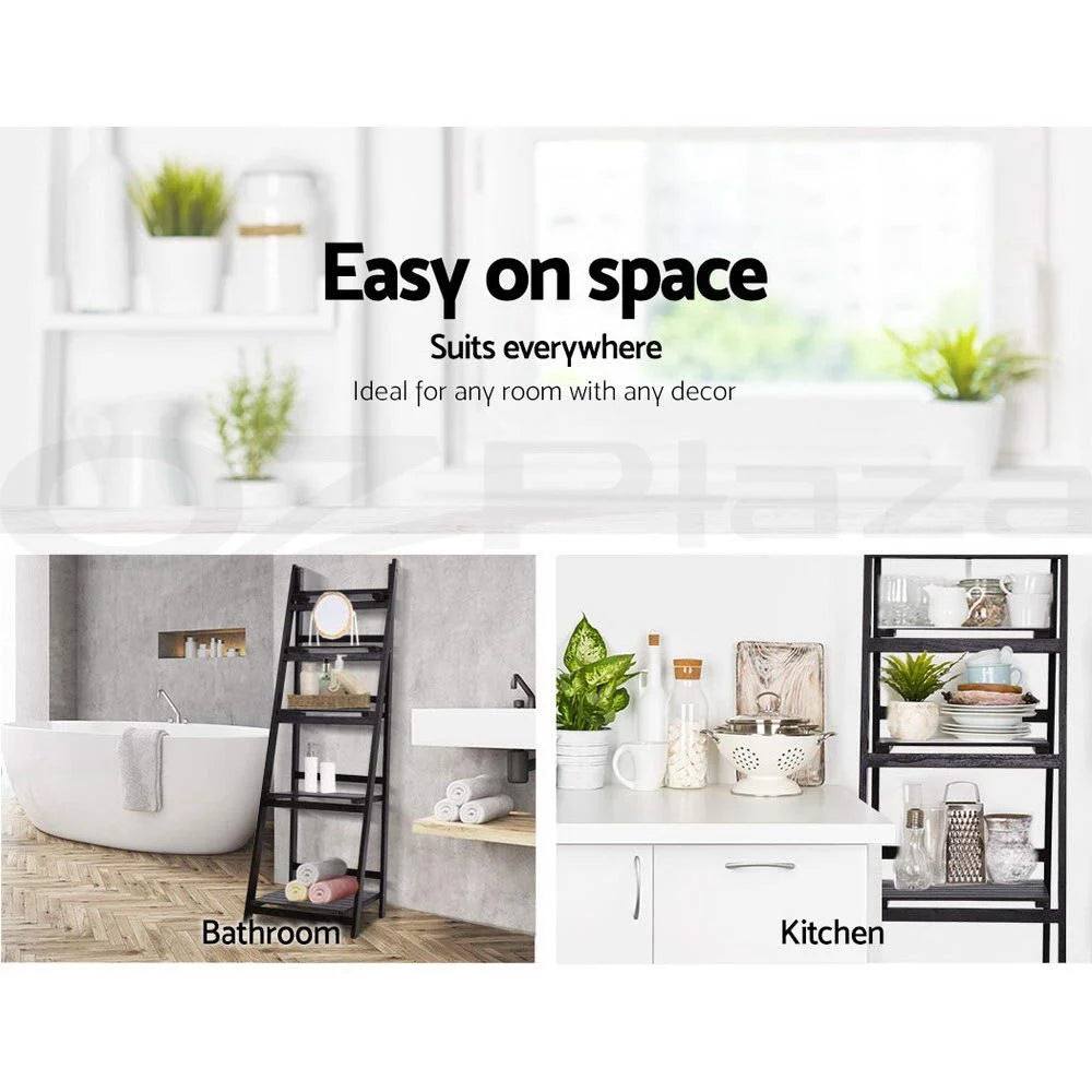 Display Shelf 5 Tier Wooden Ladder Stand Storage Book