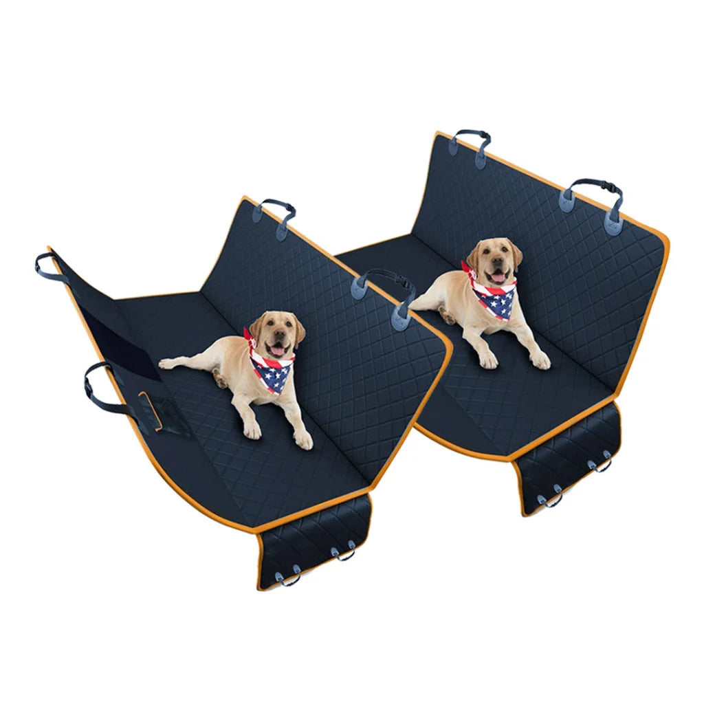 Dog Car Seat Cover Set of 2 Premium Waterproof 600D Oxford Cloth Back Seat Protector Hammock Pet Mat - Black