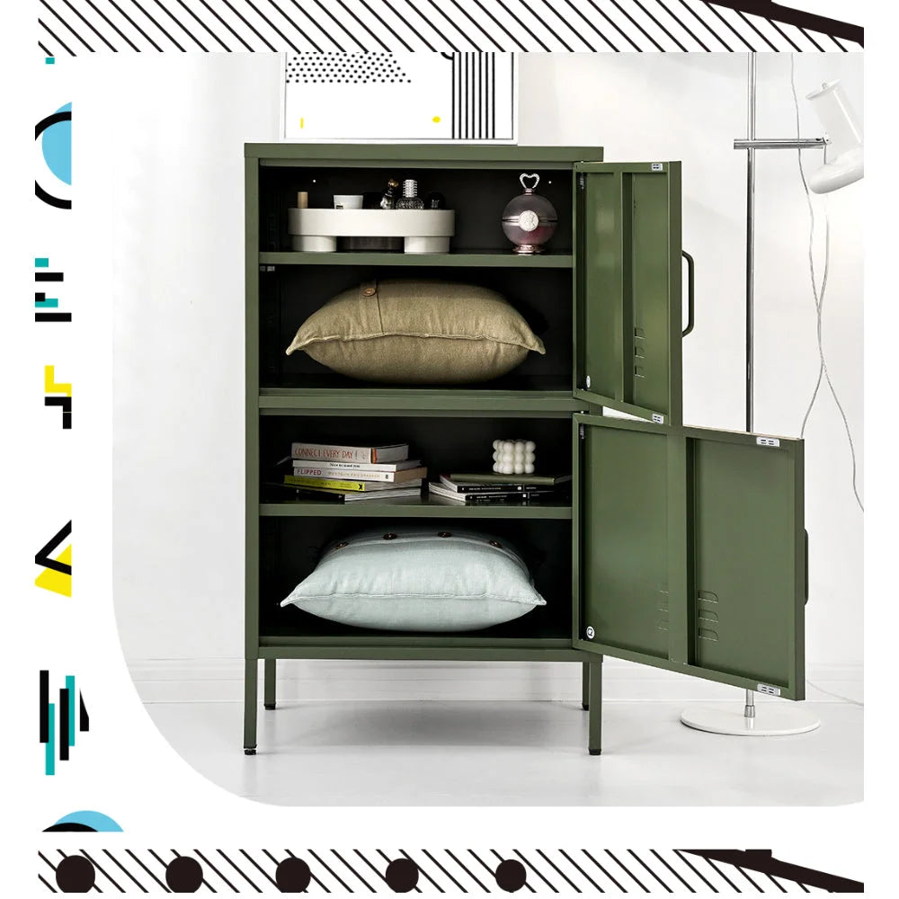 Double Storage Cabinet Shelf Organizer Bedroom - Green
