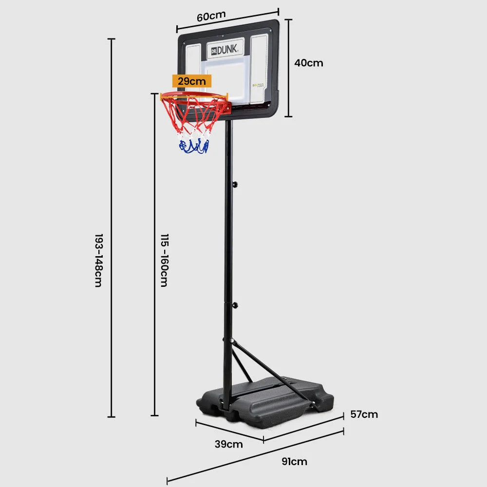 DR. DUNK Portable Kids Basketball Hoop Stand System 1.15m