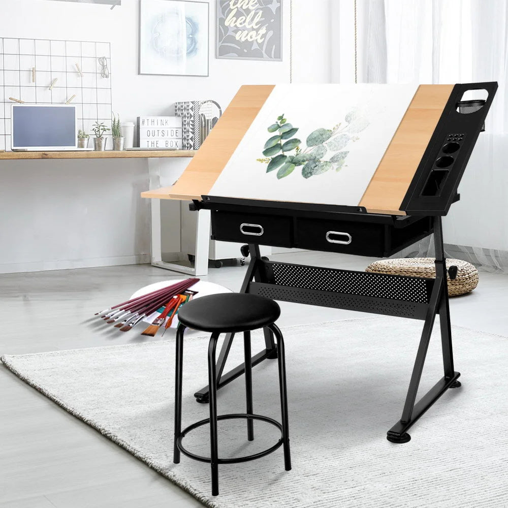 Drafting Table with Stool Tilt Natural/Black - Office