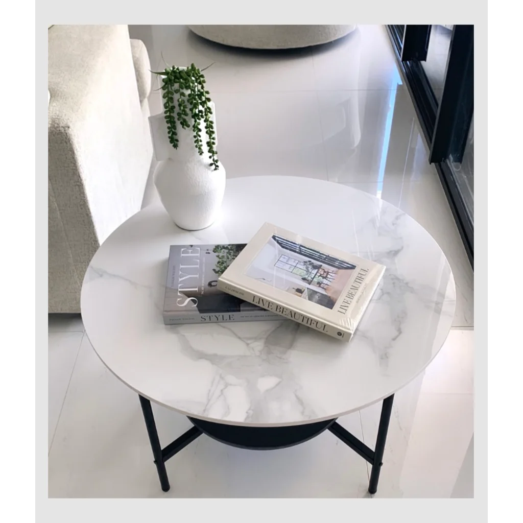 Duke Round Two-Tier Stone Coffee Table - Furniture