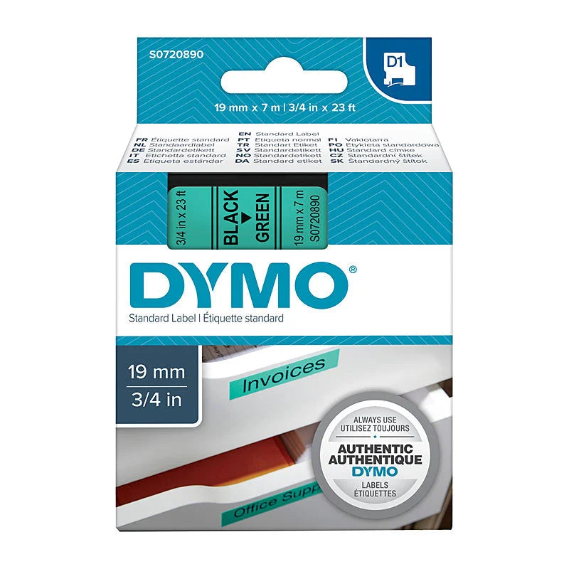 DYMO Black on Green Tape 19mm x 7m