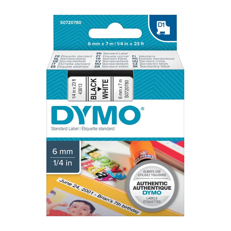 DYMO Black on White Tape 6mm x 7m