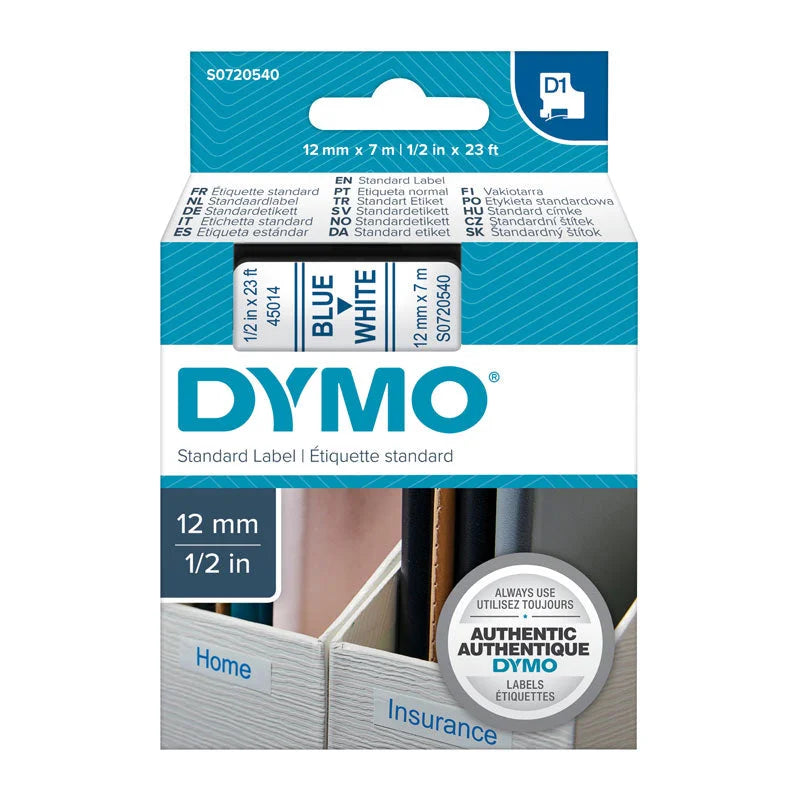 DYMO Blue on White Tape 12mm x 7m