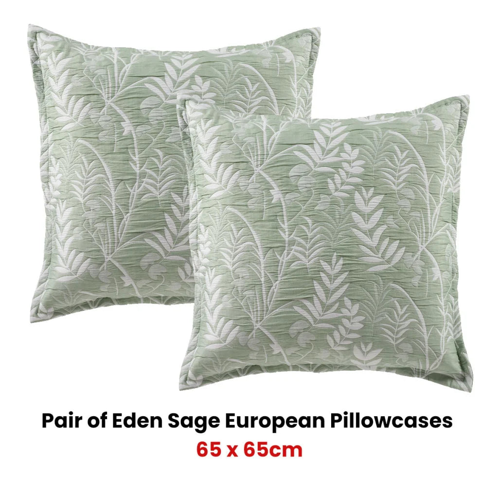 Eden Sage European Pillowcases Pair - Home & Garden
