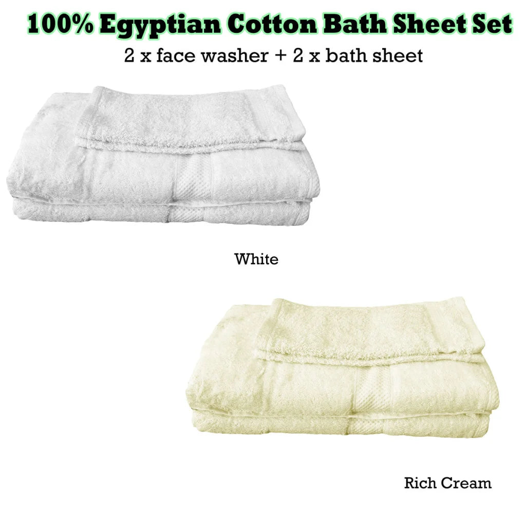 Egyptian Cotton Bath Sheets and Face Washers Set of 4