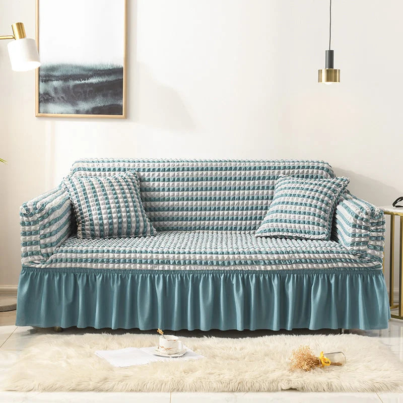 Elastic sofa cover-dual-color blue (305-360cm) - Furniture