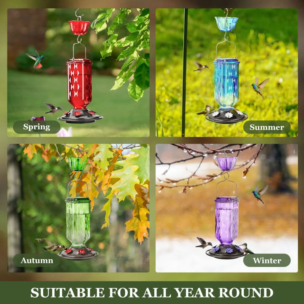 Elegant Hanging Hummingbird Feeder - Decorative Glass