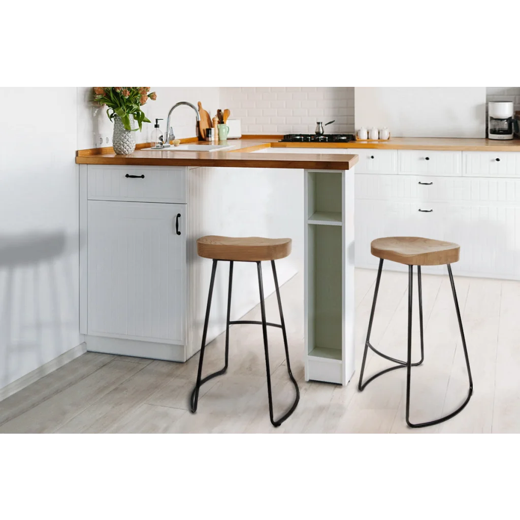 Elm bar stools with lower base and fitted supports
