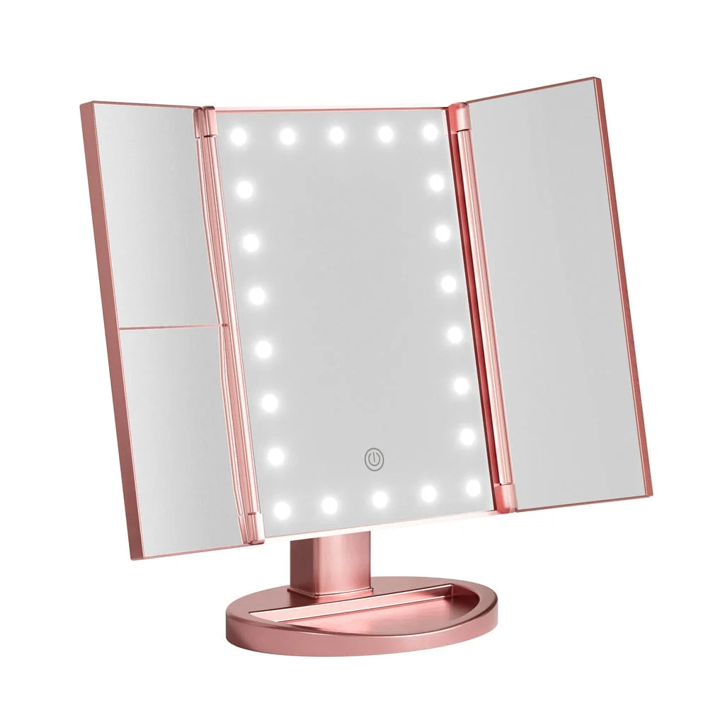 Pink 1x2x3x mirror with embellir tri fold makeup