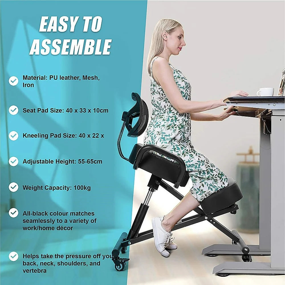 Ergonomic Kneeling Chair with Backrest Adjustable Height