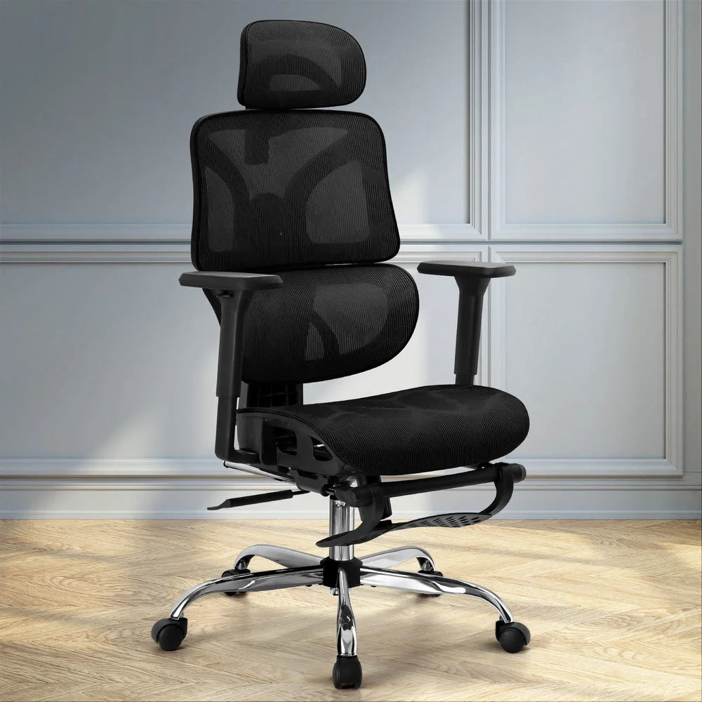 Ergonomic Office Chair with Footrest - Black - Furniture