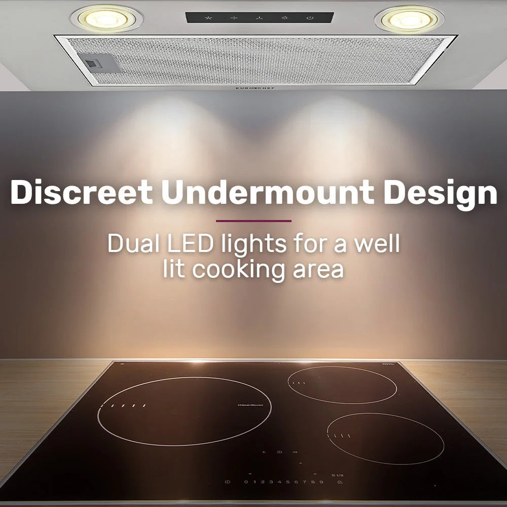 EUROCHEF 60cm Undermount Rangehood Silver Quiet 3-Speed