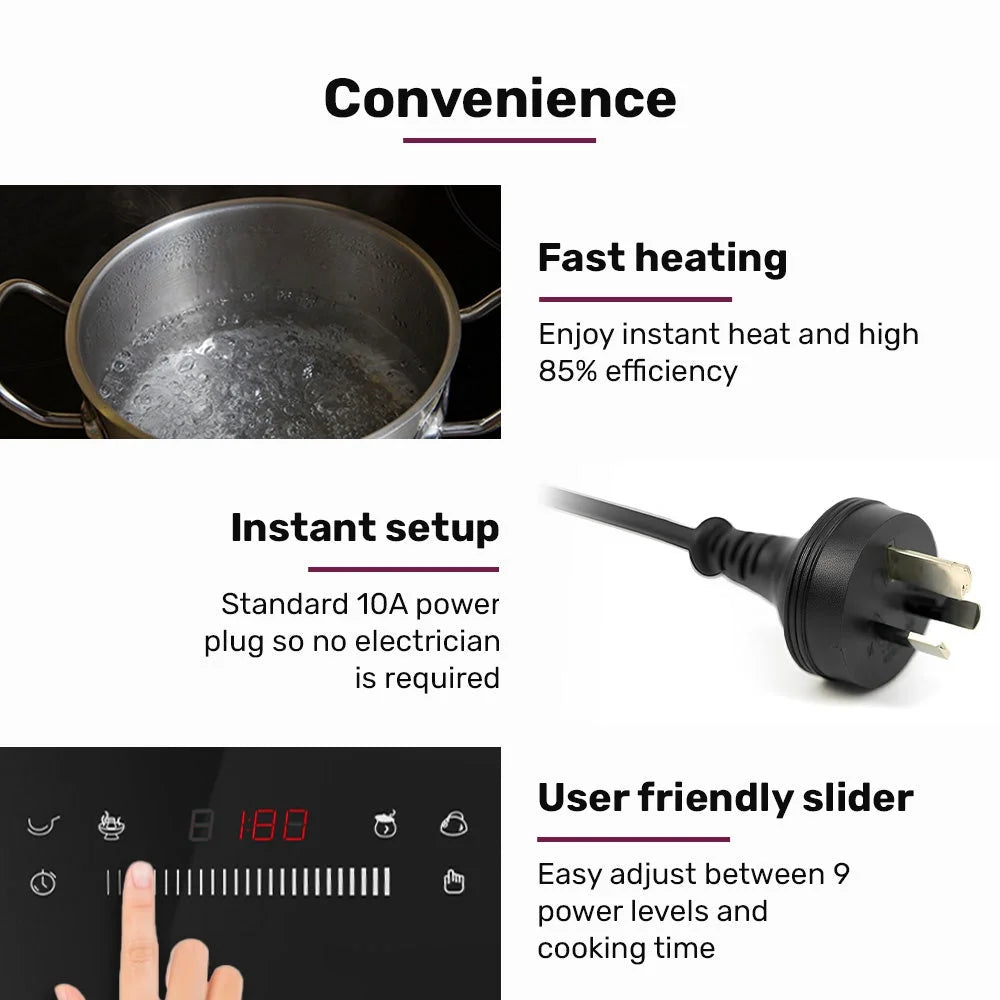 EUROCHEF Induction Cooktop 2000W 9 Heat Levels Fast