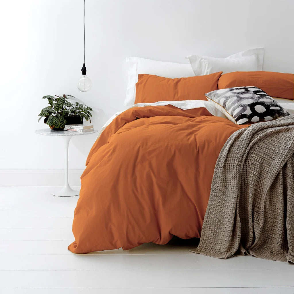European Vintage Washed Cotton Auburn Quilt Cover Set