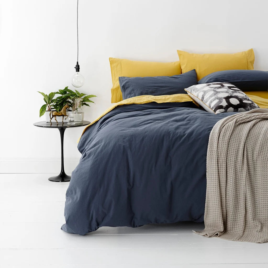 European Vintage Washed Cotton Blue Quilt Cover Set by Park