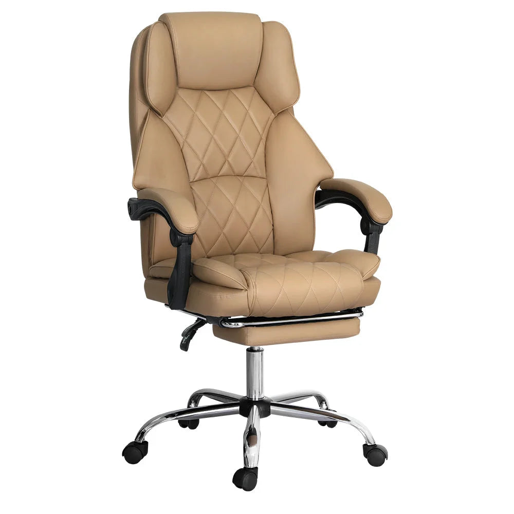 Executive Office Chair Leather with Footrest - Espresso