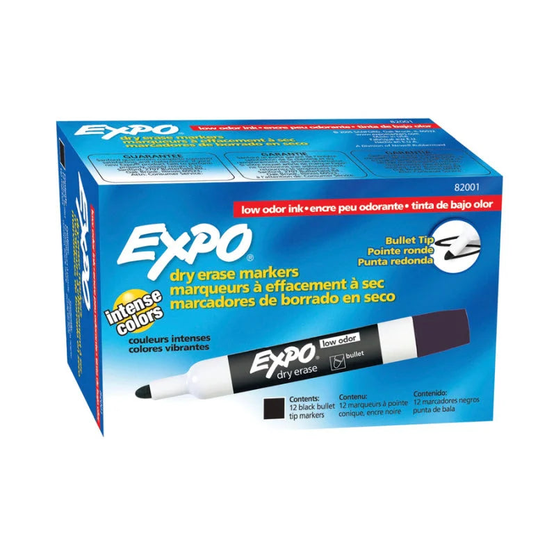 EXPO Whiteboard Marker Bullet Tip Black - Box of 12