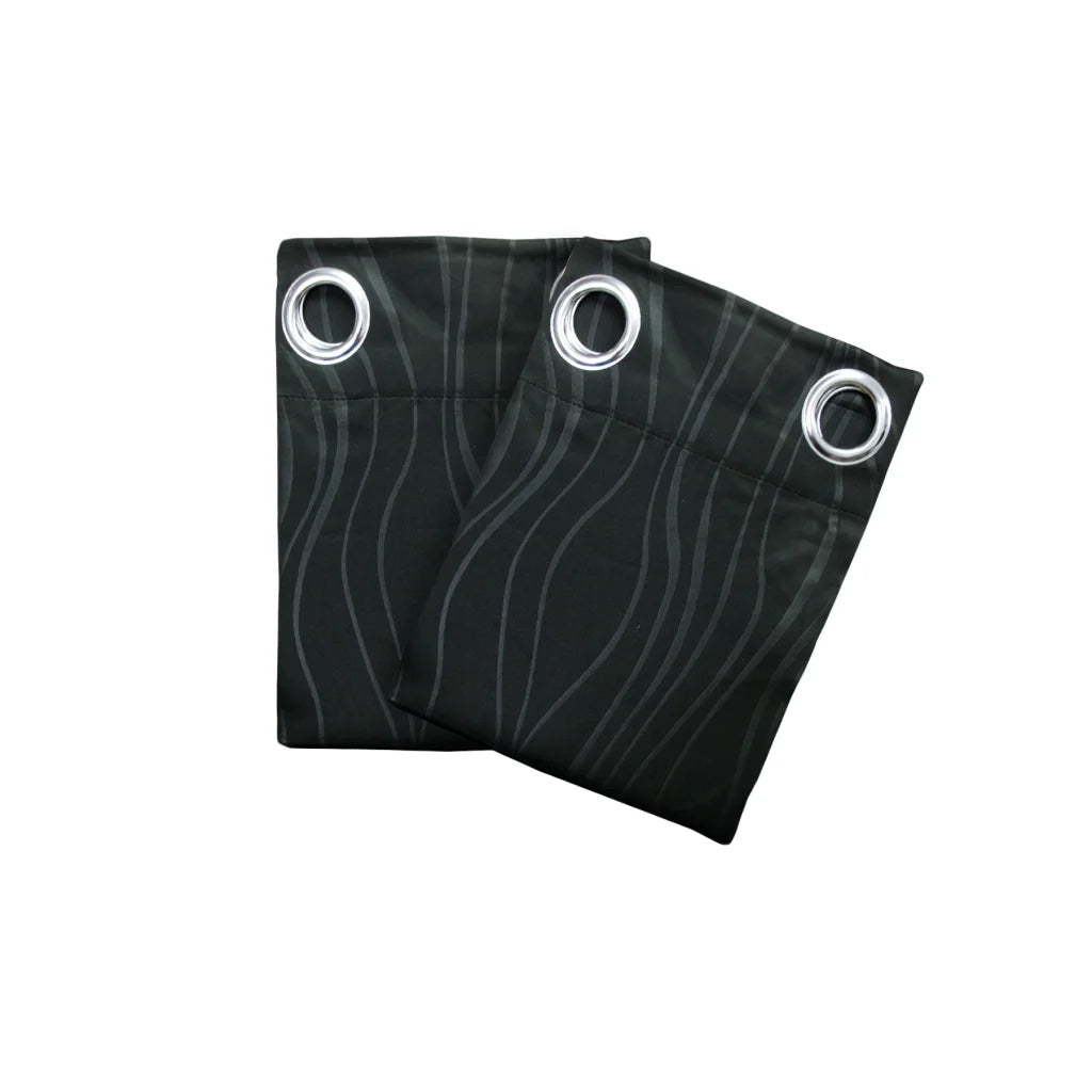 Eyelet Curtains Blockout Embossed Wave Black Pair - Home &