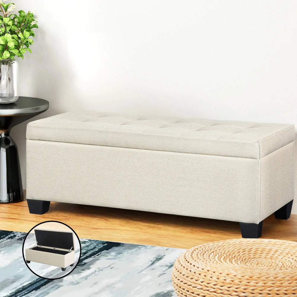 Fabric Storage Ottoman (Large) Beige - Bedroom