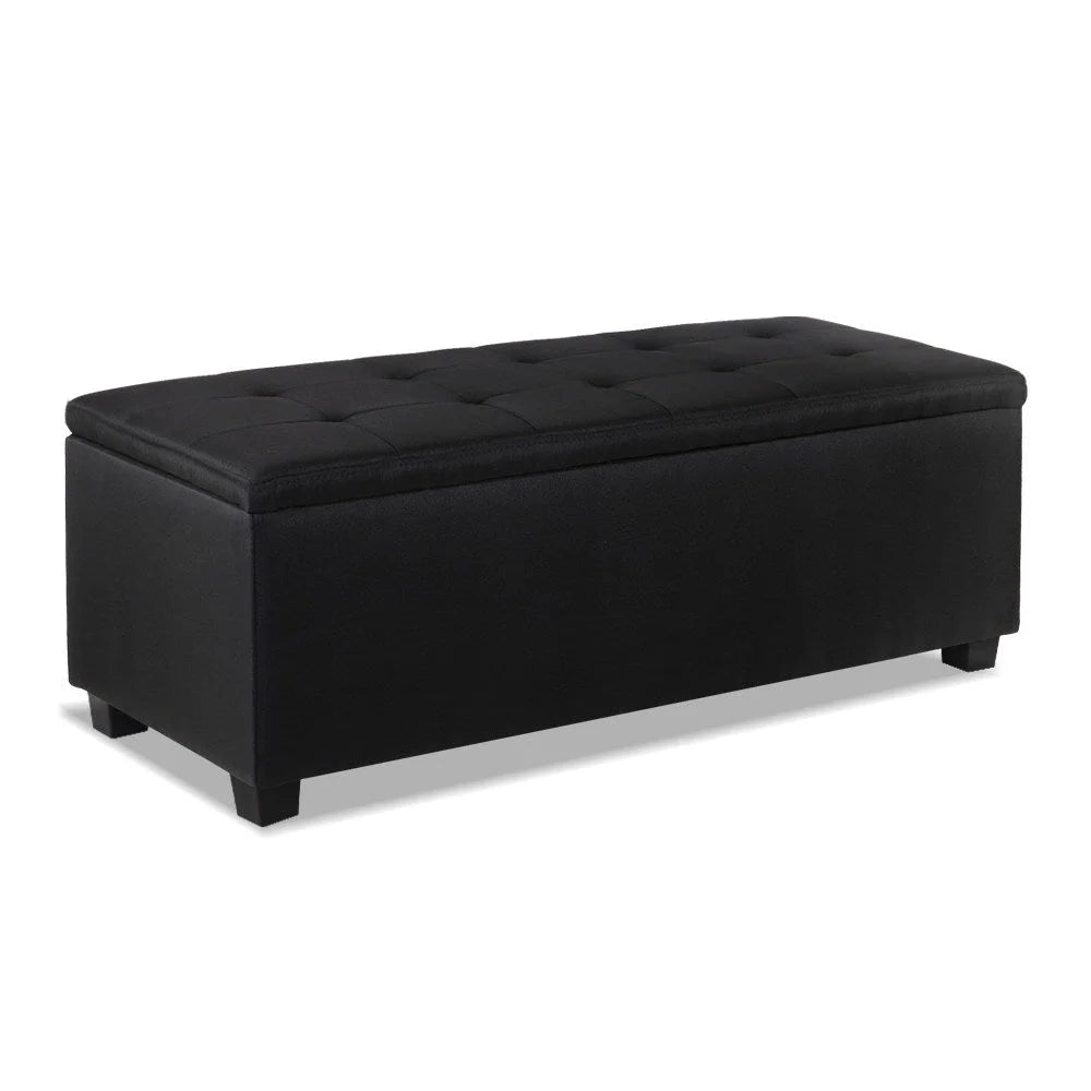 Black fabric storage ottoman large with bedroom faux linen foot