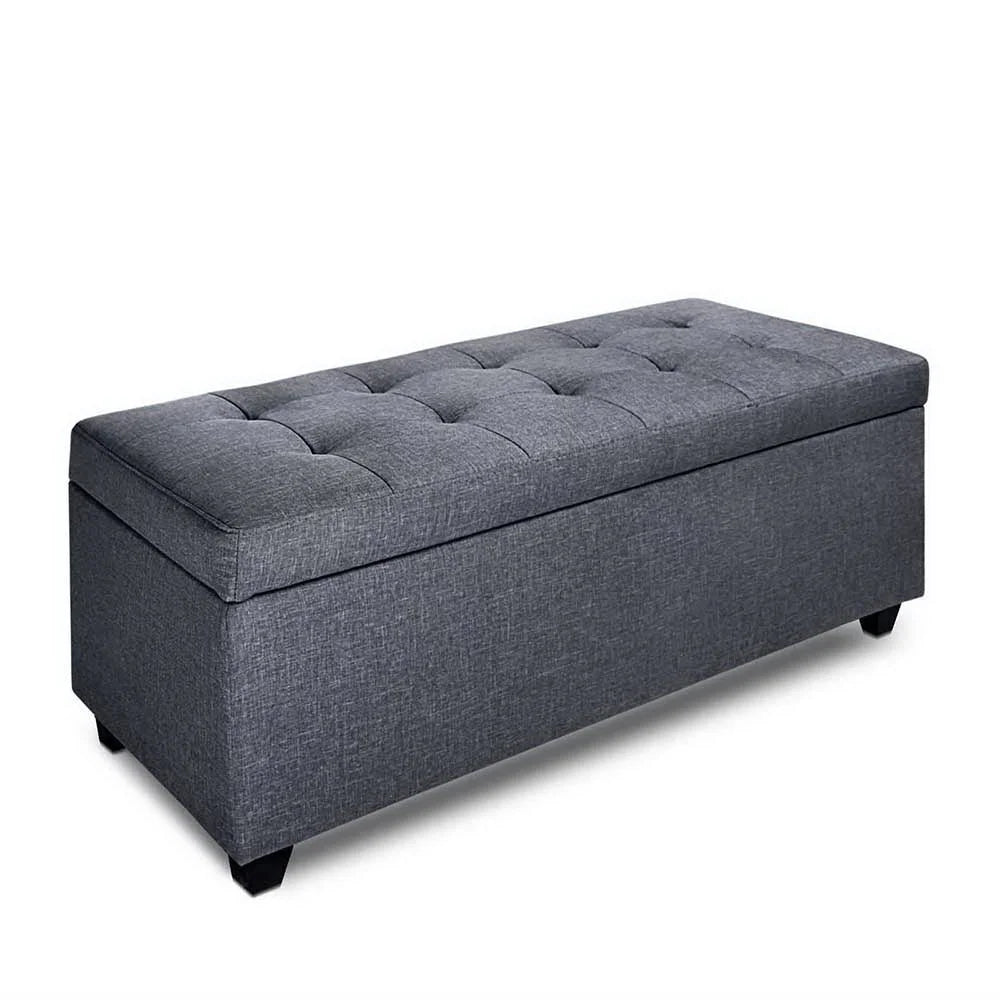 Fabric Storage Ottoman Large Grey faux linen foot