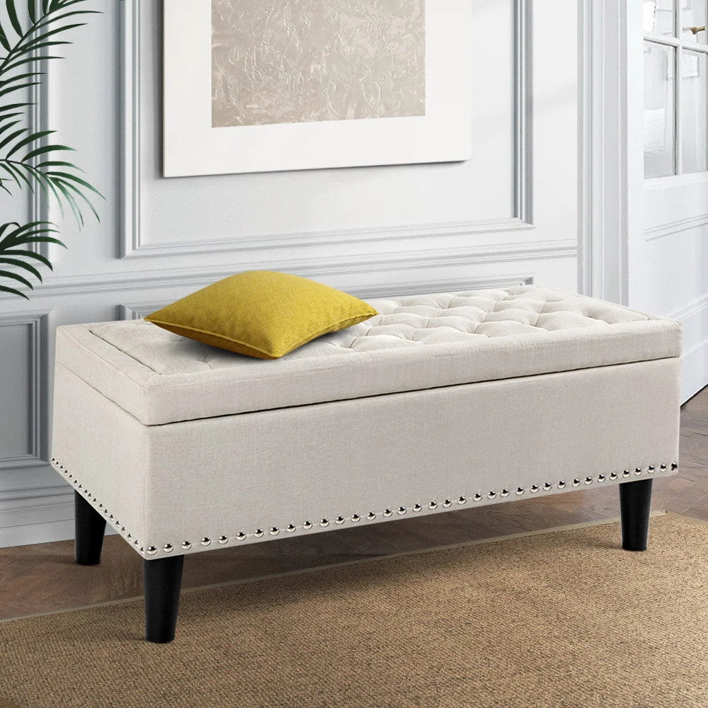 Fabric Storage Ottoman Taupe - Bedroom