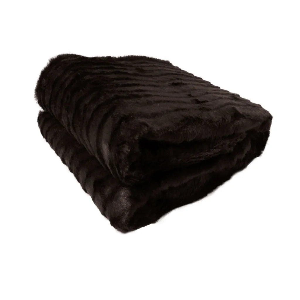Faux Fur Striped Throw Rug Dark Chocolate - Artex - Home &