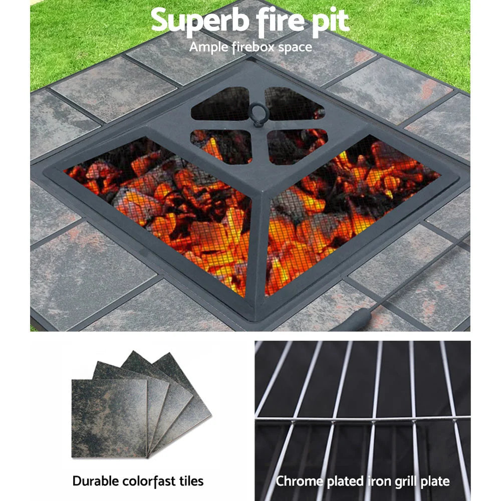 Fire Pit BBQ Grill Smoker Table Outdoor Garden Ice Pits
