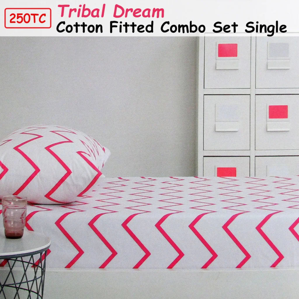 Fitted Combo Set 250TC Tribal Dream 100% Cotton Single