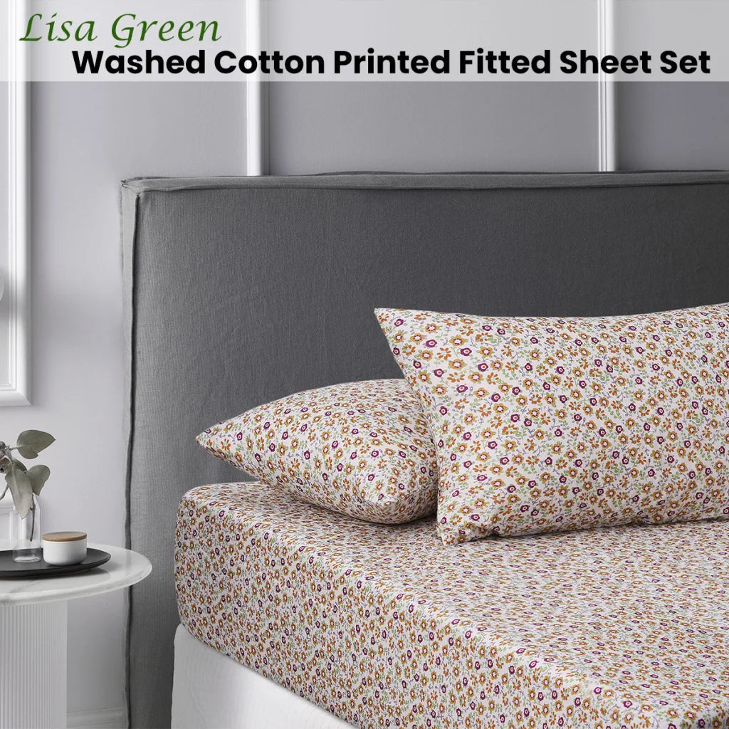 Fitted Sheet Set King Accessorize Lisa Green Washed Cotton