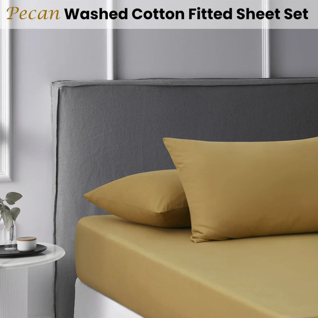 Fitted Sheet Set King Accessorize Pecan Washed Cotton