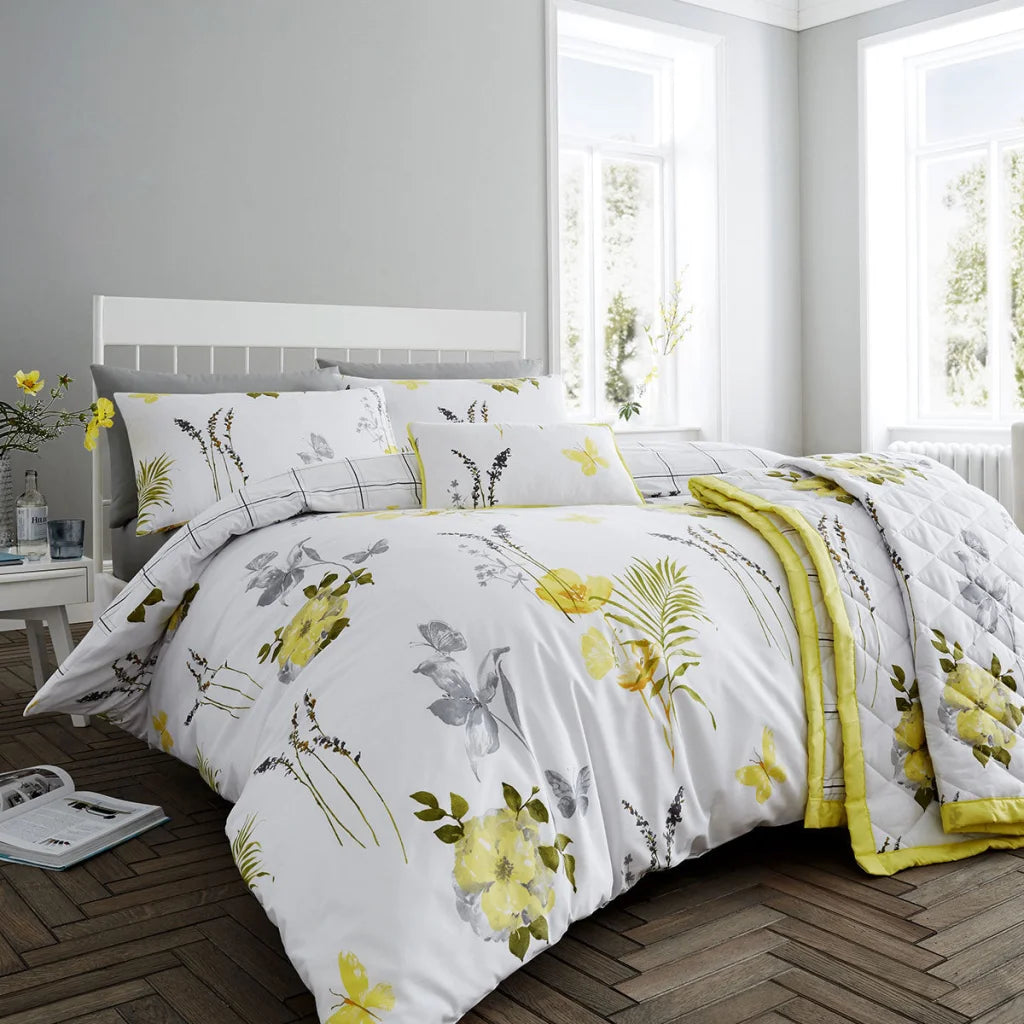 Flora Yellow Quilt Cover Set King - Artex - Home & Garden