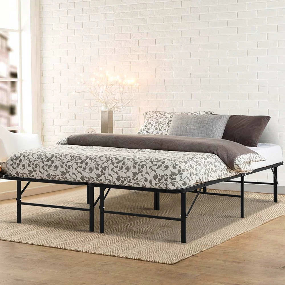 Foldable Queen Metal Bed Frame Black - Bedroom
