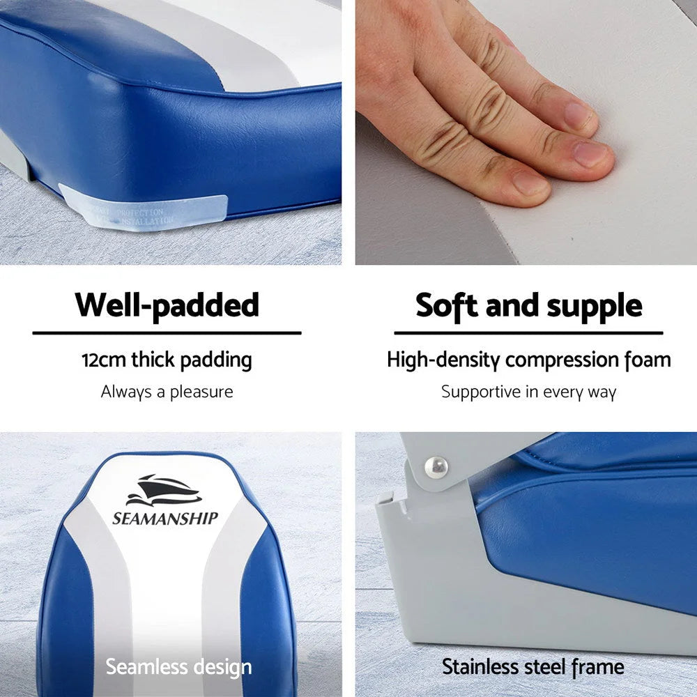 Folding boat seats with colour and construction cues