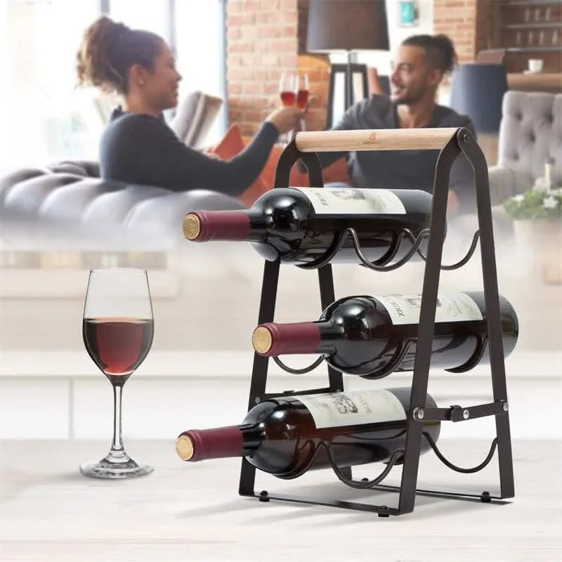 Folding Metal Wine Rack - Space-Saving 6-Bottle Storage