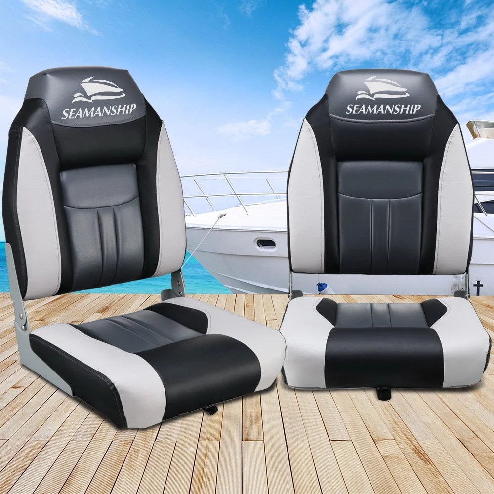 Folding Swivel Boat Seats (Set of 2) Grey/Black - Outdoor
