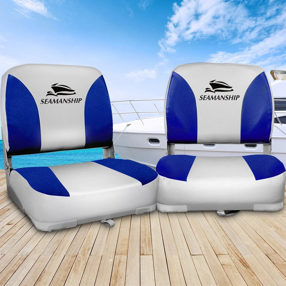 Folding Swivel Boat Seats (Set of 2) Grey/Blue - Outdoor
