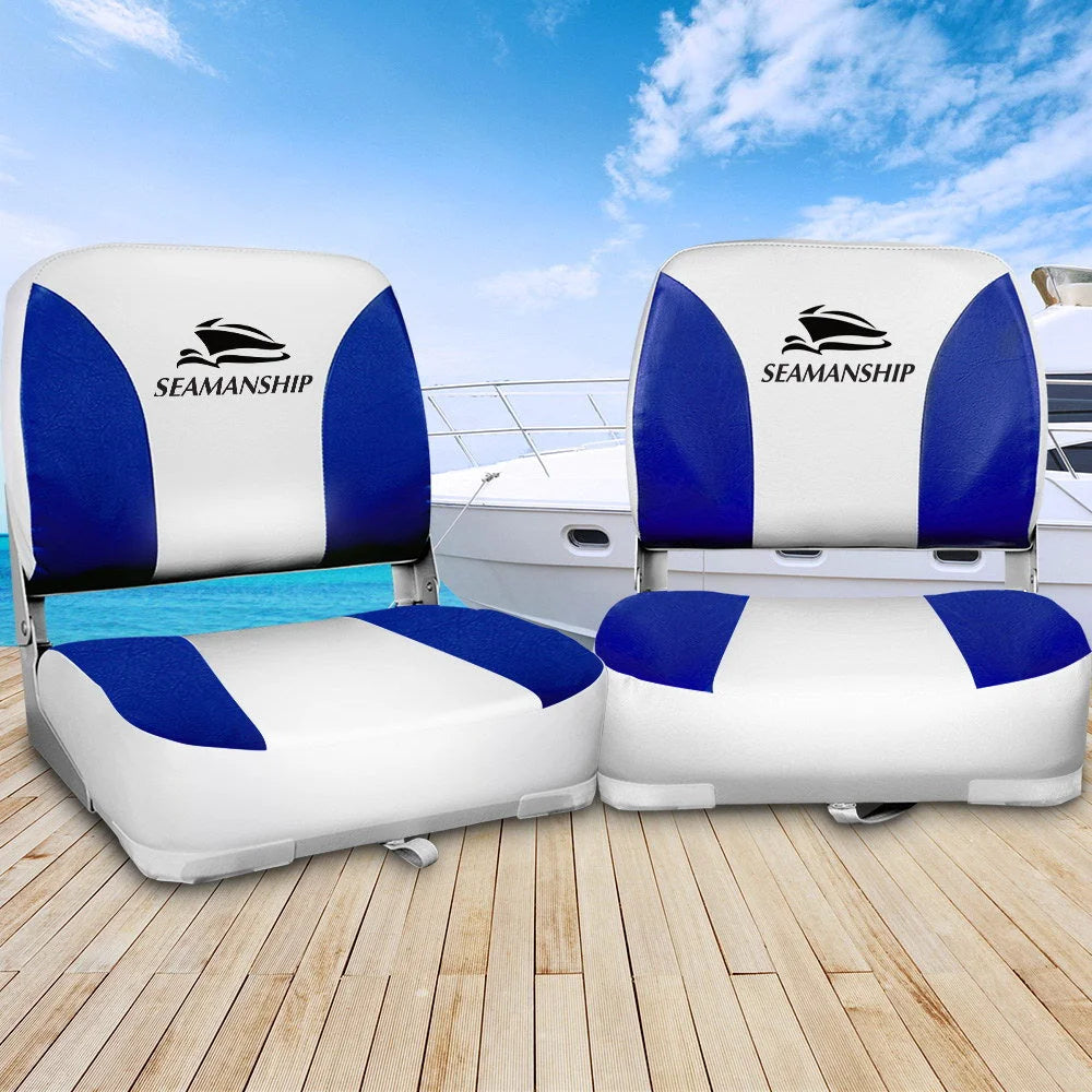 Folding Swivel Boat Seats (Set of 2) White/Blue - Outdoor