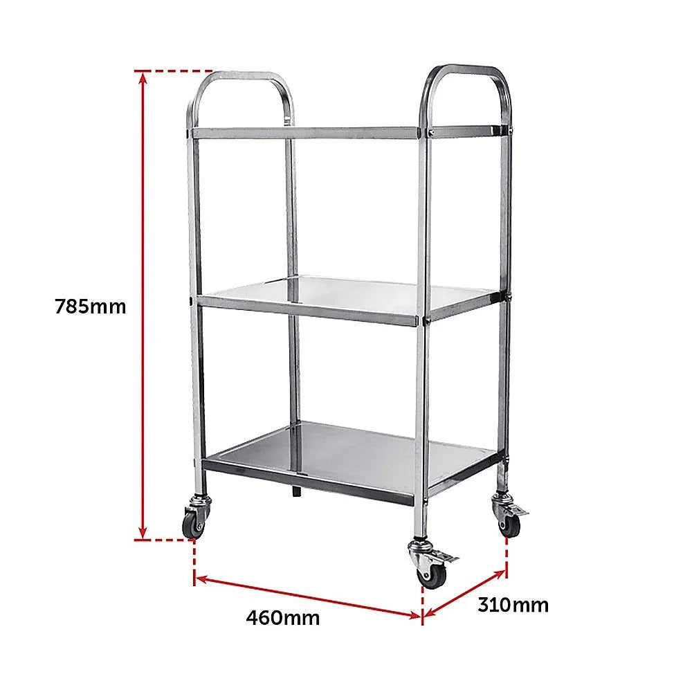 Food Trolley Cart 3 Tiers Stainless Steel Utility
