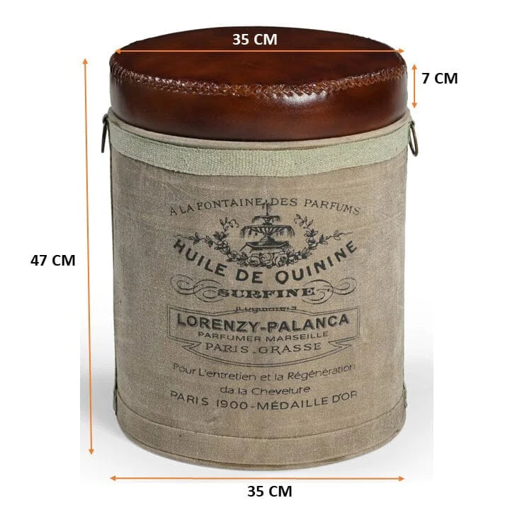 FRENCH CANVAS LEATHER PERFUME OTTOMAN - Furniture > Living