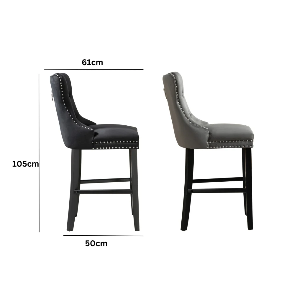 French Provincial Dark Grey Bar Stools with Footrest - Set