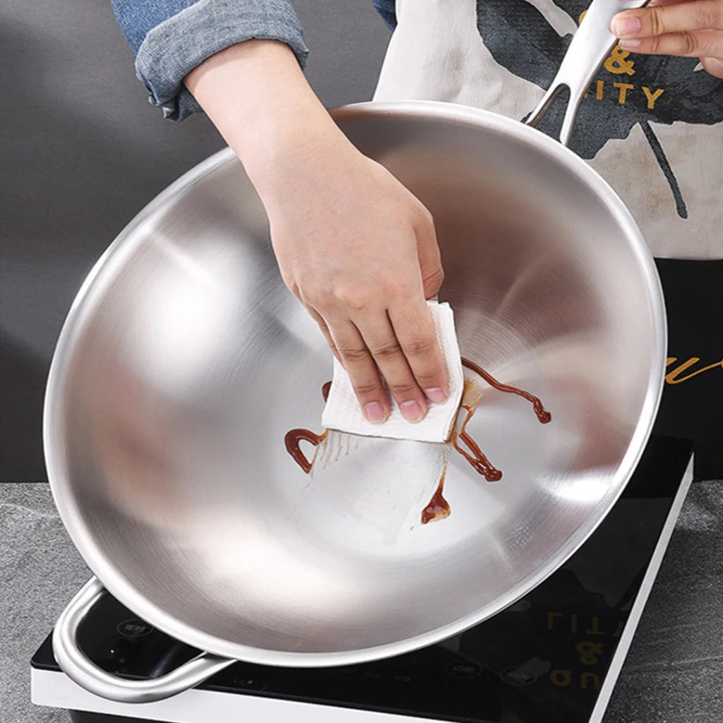 Fry Pan Premium 18/10 Stainless Steel 34cm Top Grade Skillet with Helper Handle and Lid